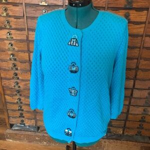 UNIQUE Alfred Dunner Teal Knit Cardigan